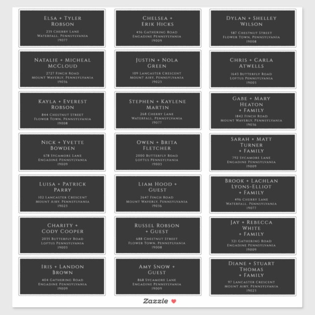 Classic Font | Black Wedding Guest Address Labels (Sheet)
