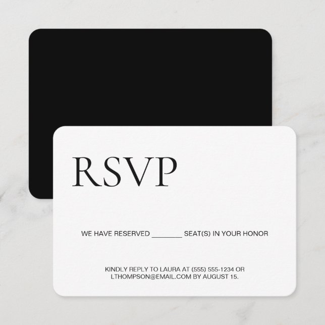 Classic Font RSVP without mailing Reserved Seat Card (Front/Back)