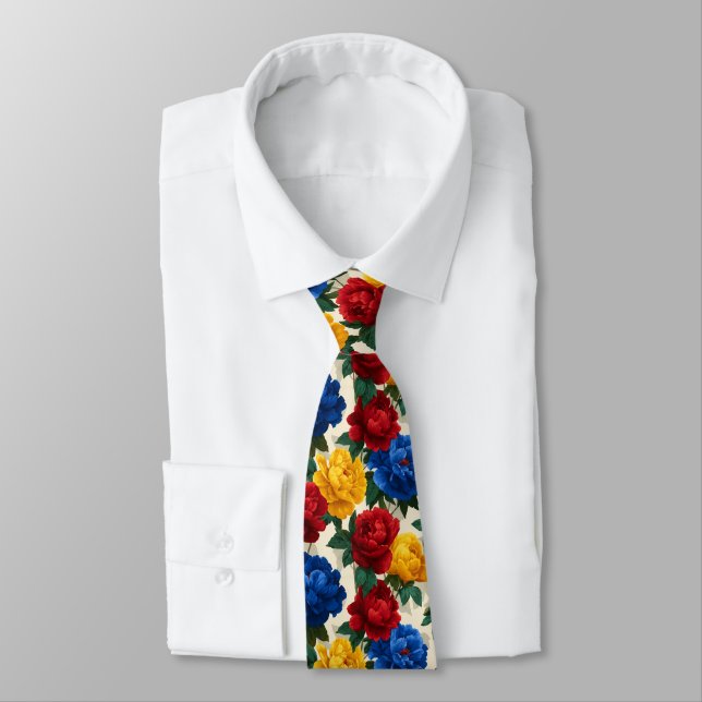 Classic For Him Peonies Flower Tie (Tied)