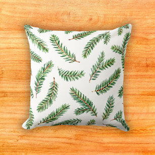 Classic Forest Douglas Fir Watercolor Pattern Cushion