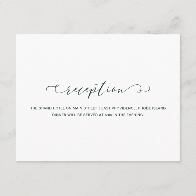 Classic Forest Green and White Reception Wedding Enclosure Card (Front)