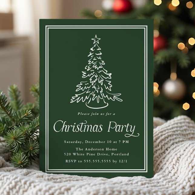 Classic Forest Green Christmas Tree Party Invitation (Creator Uploaded)