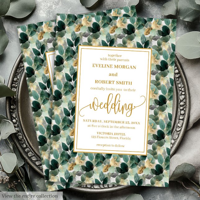 Classic Forest Green Gold Foliage Wedding Invites (Classic Forest Green Gold Foliage Wedding Invitation)
