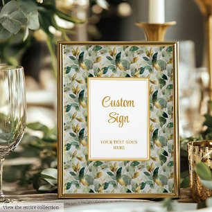 Classic Forest Green Gold Leaves Wedding Custom  Poster