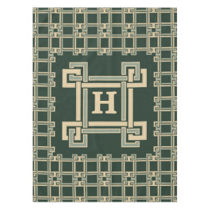 Classic Forest Green Greek Key Monogram Tablecloth