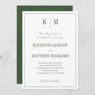 Classic Forest Green Monogram Elegant Wedding  Invitation