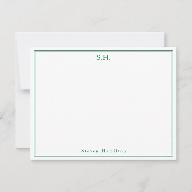 Classic Forest Green Monogram Name Minimalist Card (Front)