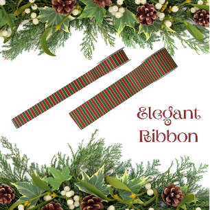 Classic Forest Green Red Gold Striped Satin Ribbon