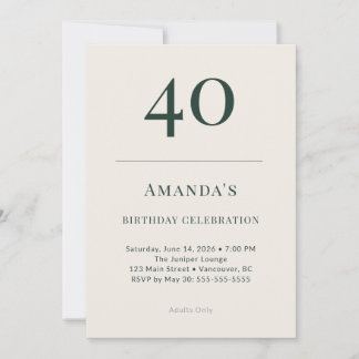 Classic Forest & Linen 40th Birthday Celebration Invitation
