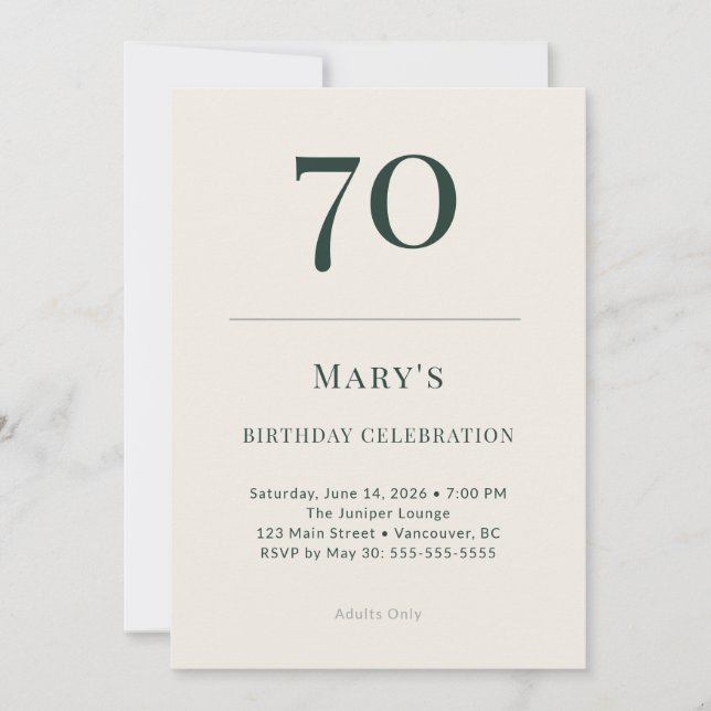 Classic Forest & Linen 70th Birthday Celebration Invitation (Front)