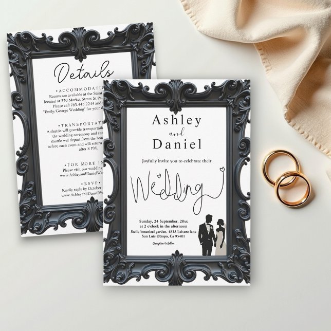 Classic Formal Black And White Delicate Wedding Invitation (Creator Uploaded)