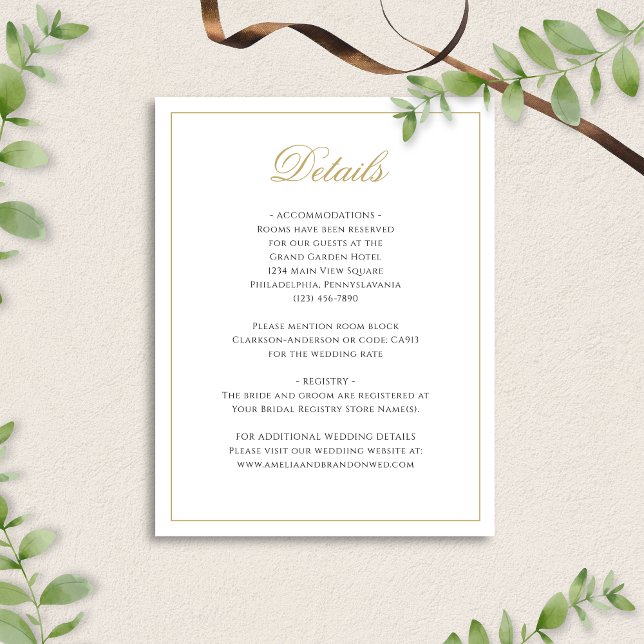 Classic Formal Black & Gold Wedding Details Enclosure Card (Creator Uploaded)
