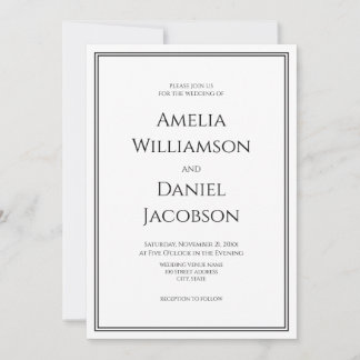 Classic Formal Black White Double Border Wedding Invitation