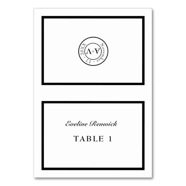 Classic Formal Black White Foldable Place Card (Front)