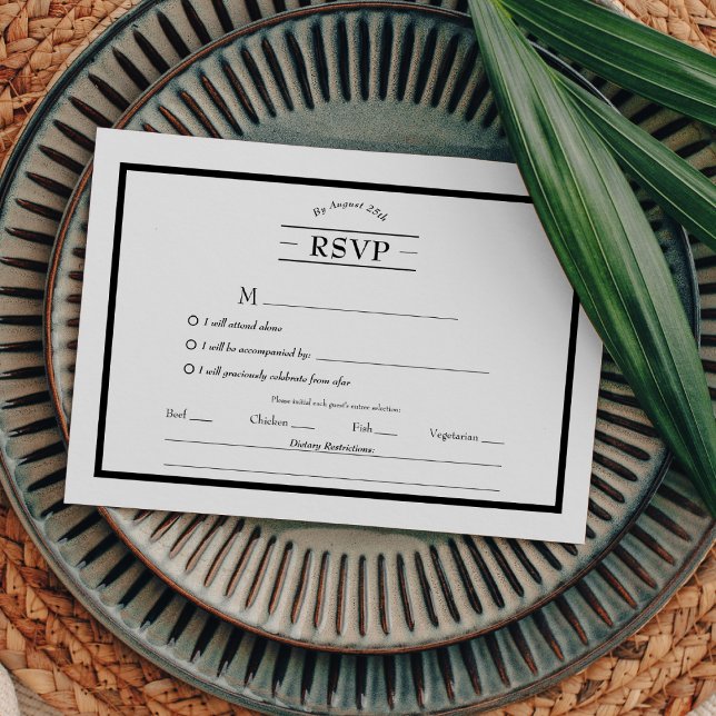 Classic Formal Black White Menu Choice RSVP (Creator Uploaded)