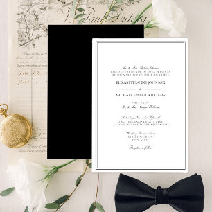 Classic Formal Black & White Script Wedding Invitation