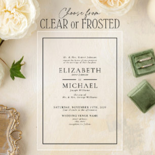 Classic Formal Black & White Simple Wedding Acrylic Invitations