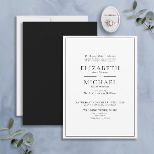 Classic Formal Black & White Simple Wedding Invitation
