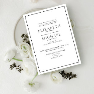 Classic Formal Black & White Simple Wedding Invitation