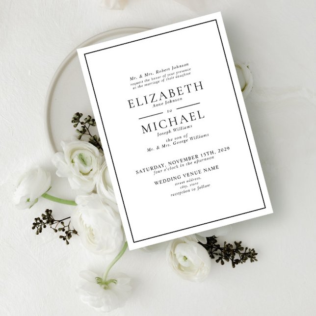 Classic Formal Black & White Simple Wedding Invitation (Creator Uploaded)