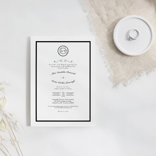 Classic Formal Black White Wedding Monogram Invitation (Creator Uploaded)
