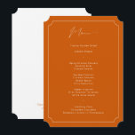 Classic Formal Calligraphy Burnt Orange Wedding Menu<br><div class="desc">This classic burnt orange menu card in ticket shape features modern calligraphy and contemporary typography. Perfect for a modern yet classic wedding or any other formal event, wedding with a Burnt Orange colour theme or elegant wedding. On the back is room for your names and wedding date - or simply...</div>