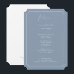 Classic Formal Calligraphy Dusty Blue Wedding  Menu<br><div class="desc">This classic dusty blue menu card in ticket shape features modern calligraphy and contemporary typography. Perfect for a modern yet classic wedding or any other formal event, wedding with a Dusty Blue colour theme or elegant wedding. On the back is room for your names and wedding date - or simply...</div>