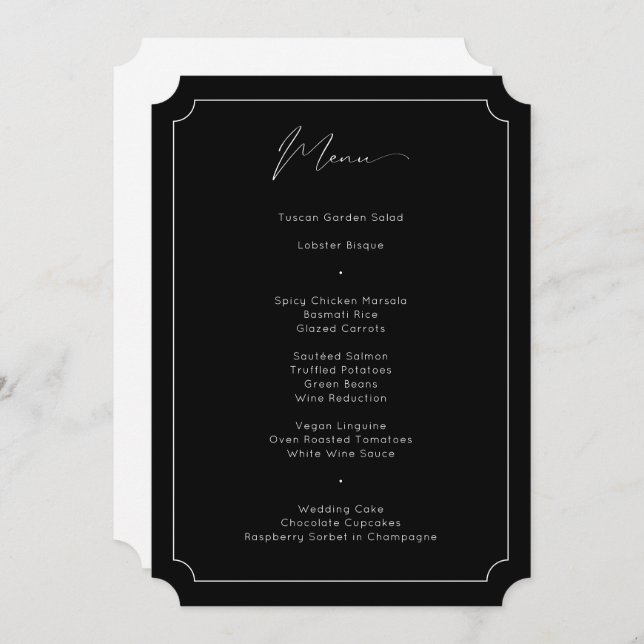 Classic Formal Calligraphy Solid Black Wedding Menu (Front/Back)