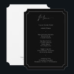 Classic Formal Calligraphy Solid Black Wedding Menu<br><div class="desc">This classic black menu card in ticket shape features modern calligraphy and contemporary typography. Perfect for a modern yet classic wedding or any other formal event, black wedding or elegant wedding. On the back is room for your names and wedding date - or simply delete the text on the back....</div>