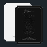Classic Formal Calligraphy Solid Black Wedding Menu<br><div class="desc">This classic black menu card in ticket shape features modern calligraphy and contemporary typography. Perfect for a modern yet classic wedding or any other formal event, black wedding or elegant wedding. On the back is room for your names and wedding date - or simply delete the text on the back....</div>