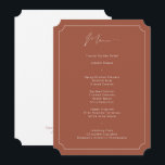 Classic Formal Calligraphy Terracotta Wedding Menu<br><div class="desc">This classic Terracotta menu card in ticket shape features modern calligraphy and contemporary typography. Perfect for a modern yet classic wedding or any other formal event, wedding with a Terracotta colour theme or elegant wedding. On the back is room for your names and wedding date - or simply delete the...</div>