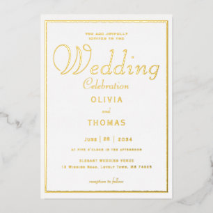 Classic Formal Chic Gold Frame Calligraphy Wedding