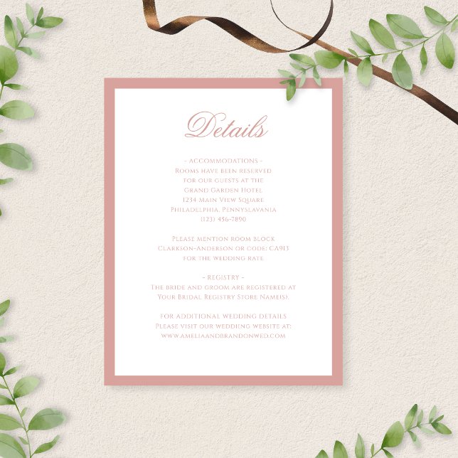 Classic Formal Dusty Rose Script Wedding Details Enclosure Card (Creator Uploaded)