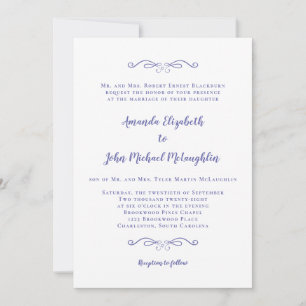 Classic Formal Elegant Blue Chic Wedding Invitation