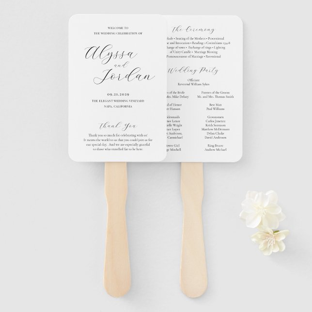 Classic Formal Elegant Wedding Program Hand Fan (Front and Back)