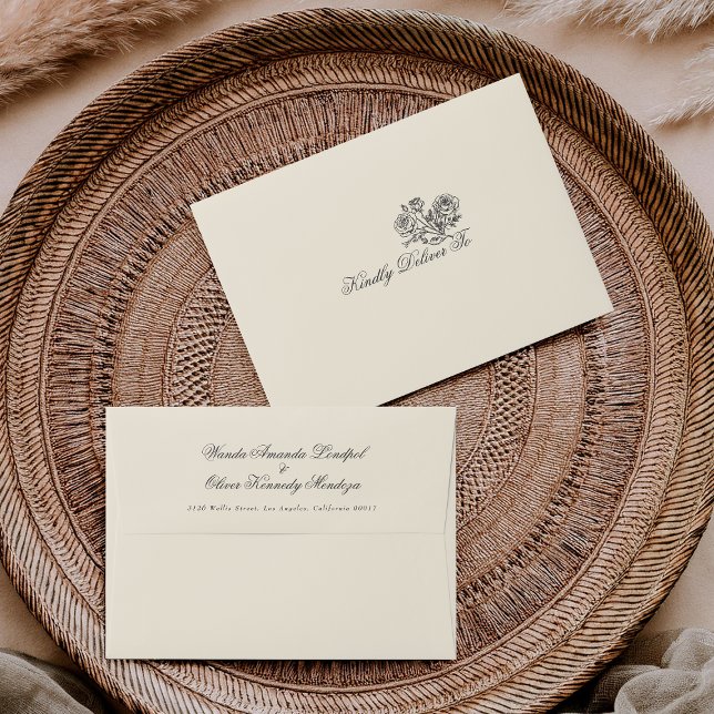 Classic Formal Floral Beige Charcoal Wedding Envelope (Creator Uploaded)