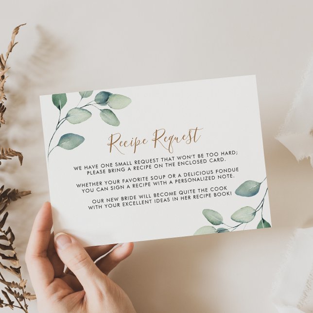Classic Formal Green Leaf Wedding Recipe Request  Enclosure Card (Creator Uploaded)