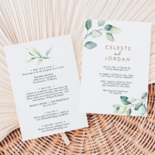 Classic Formal Green Leaves Back & Front Wedding  Invitation
