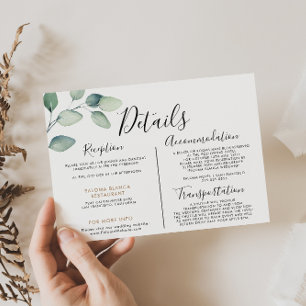 Classic Formal Green Leaves Wedding Details  Enclosure Card