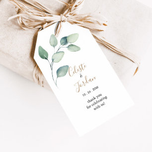 Classic Formal Green Leaves Wedding Gift Tags