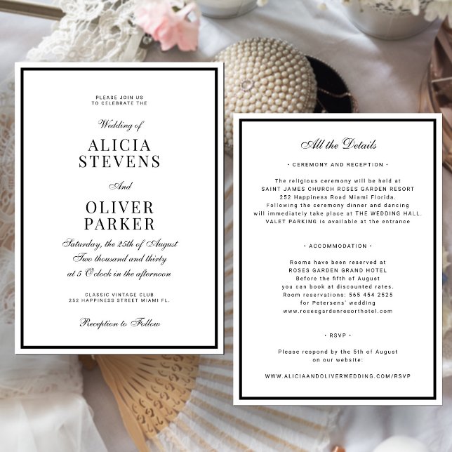 Classic formal minimal black and white wedding invitation (Creator Uploaded)