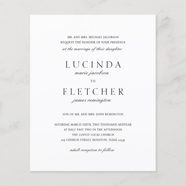 Classic Formal QR Code Budget Wedding Invitation Flyer (Front)