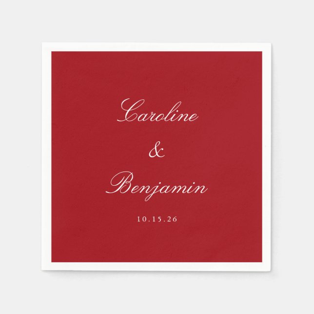 Classic Formal Script Elegant Wedding Custom Red Napkin (Front)