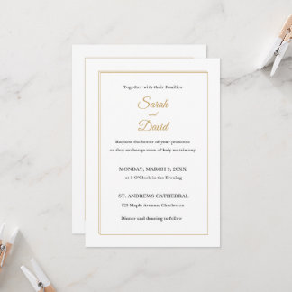 Classic Formal Wedding Invitation. Gold Caligraphy Invitation