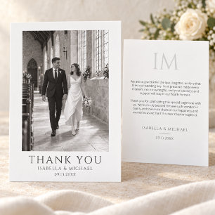 Classic Formal Wedding Monogram Photo Thank You Card