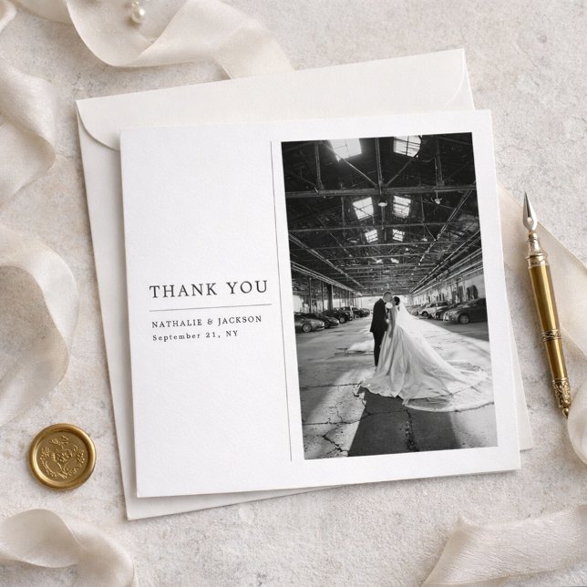 Classic Formal Wedding Photo Square Thank You Card (Creator Uploaded)