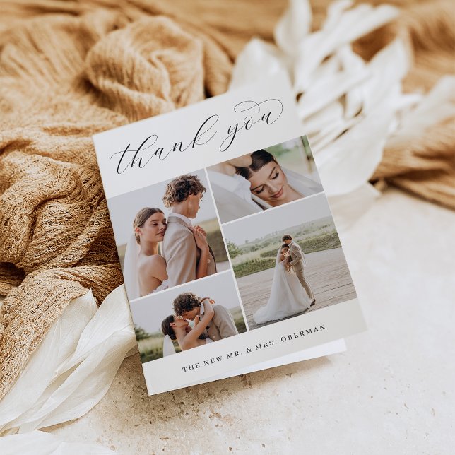 Classic Four | Multi Photo Wedding Folded Thank You Card (Creator Uploaded)