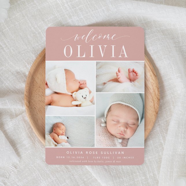 Classic Four | Photo Collage Birth Announcement (Creator Uploaded)