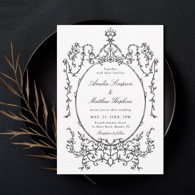 Classic Frame Black and White Wedding              Invitation (Creator Uploaded)