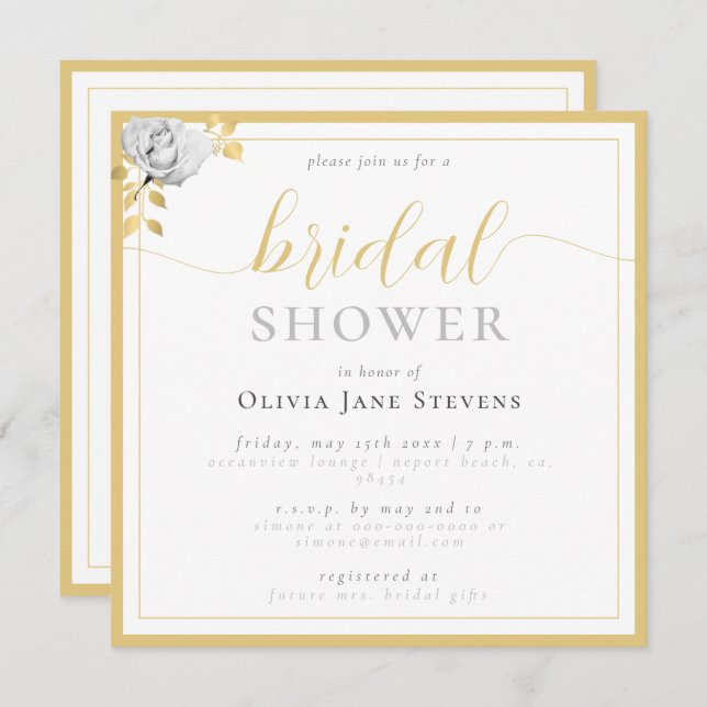 Classic Frame Black White Gilded Bridal Shower Invitation (Front/Back)
